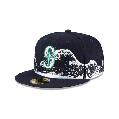 Blue Seattle Mariners Hat - New Era MLB Wave 59FIFTY Fitted Caps USA0715486